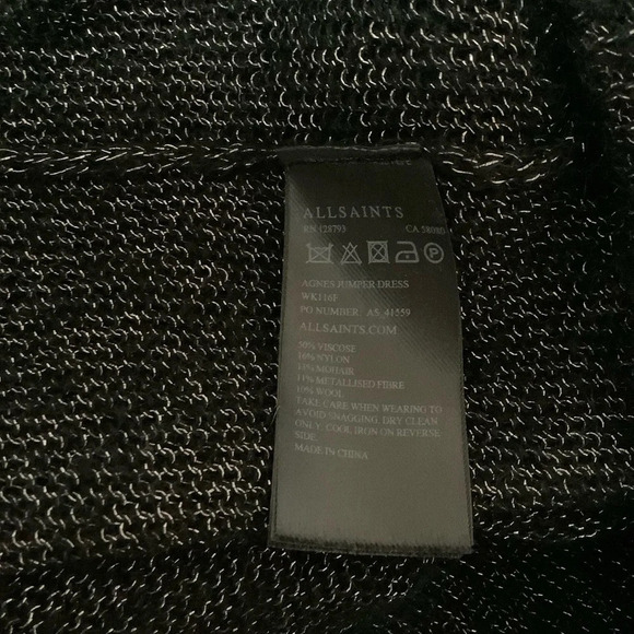 AllSaints Oversized Black Agnes Metallic Open Knit Sweater Dress SZ- XS - Picture 5 of 5